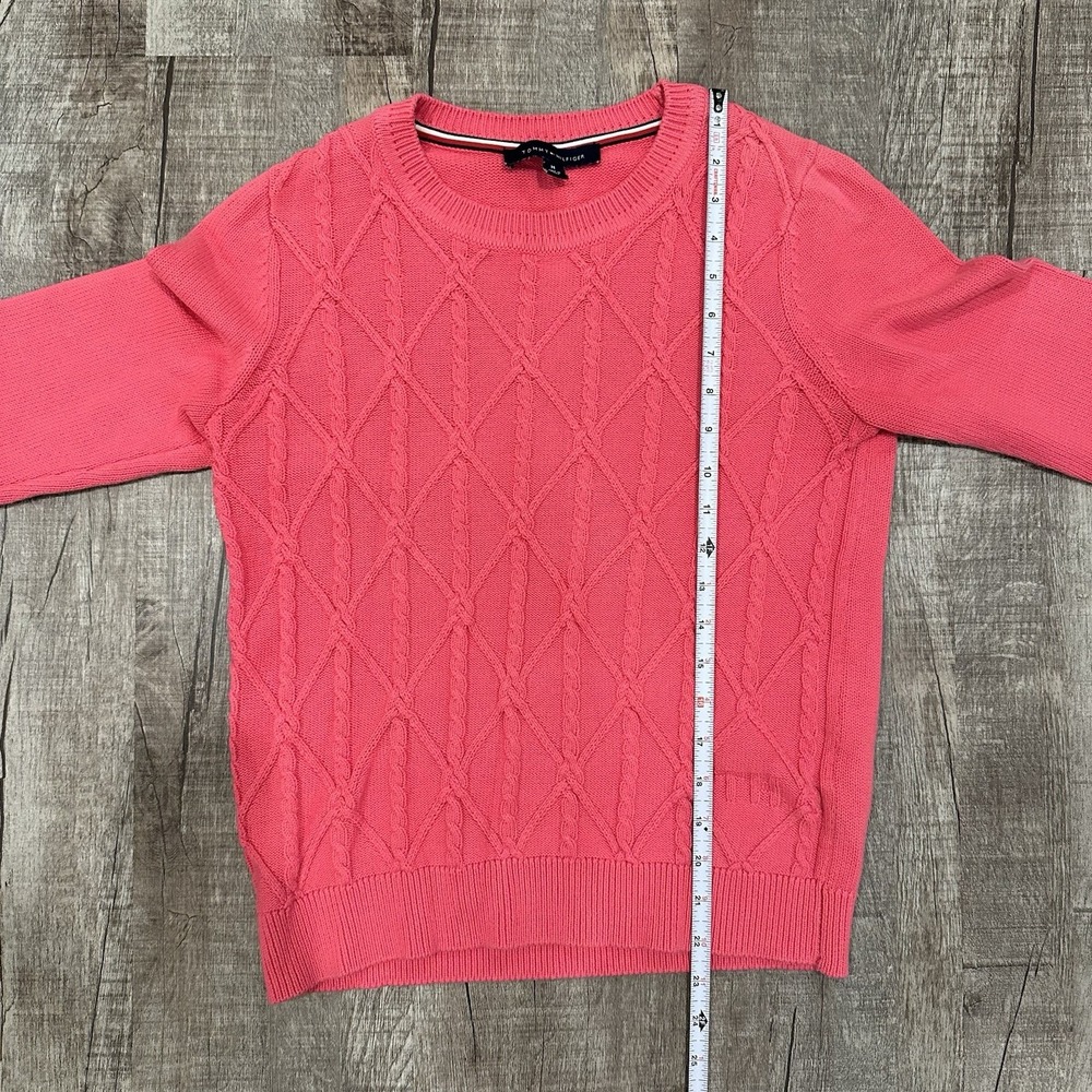 Tommy Hilfiger Sz M Pink Cable Knit Sweater Chunky Neutral Basic Minimalist Y2K‎ - Picture 3 of 7